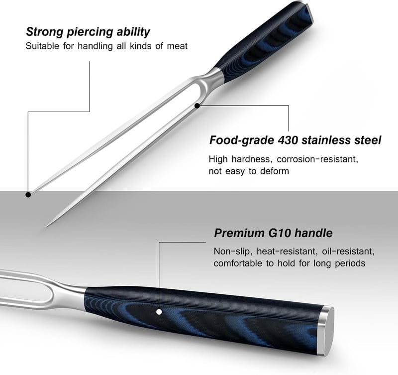 FINTISO BBQ Carving Knife Set, Brisket Slicing Knife and Fork Set, Japanese High Carbon Steel Slicing Knives with G10 Handle, Full Tang Ultra Sharp Meat Cleaver - Image 5